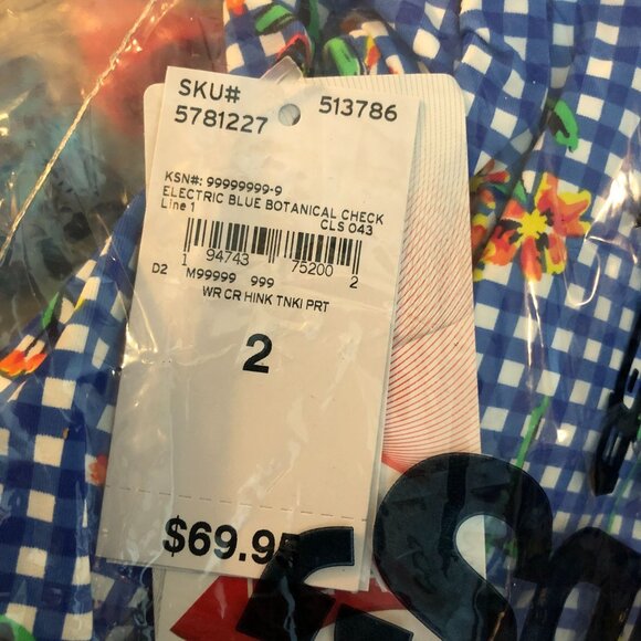 Lands End Chlorine Resist High Neck UPF 50 Modest Tankini Top Blue Checker 2 - Picture 3 of 3